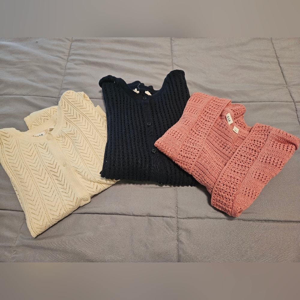 3 For $15 GAP Kids Knit Cardigans - Ivory, Navy, and Rose